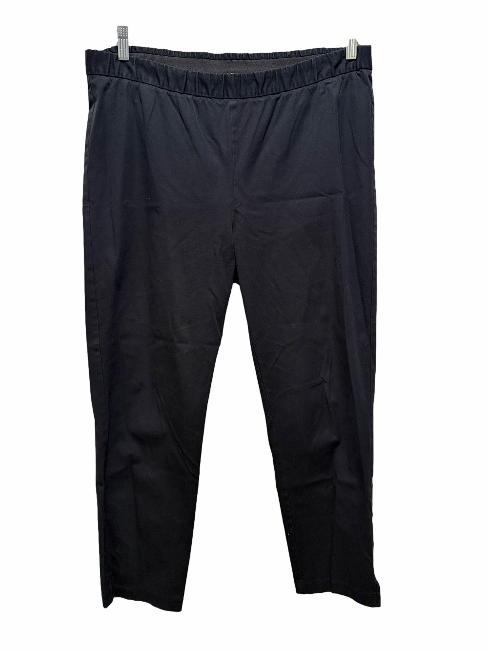 Eileen Fisher Black Straight-Leg Pull-On Pants with an Elastic Waist Size Large